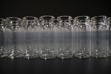 Glass vials for vaccines or laboratory investigations in row