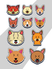 Obraz premium pixel art cat face emoji sticker. pixel sticker design