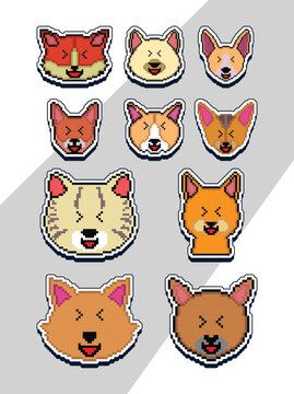 pixel art cat face emoji sticker. pixel sticker design