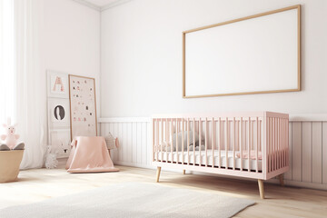 blank white photo frame or canvas for mockup on the baby's room