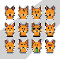 Fototapeta premium pixel art cat face emoji sticker. pixel sticker design