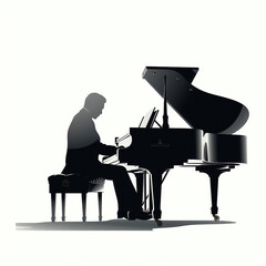 silhouette of pianist, isolated vector illustration on white background for logo, graphic design, advertising, and marketing. generative ai