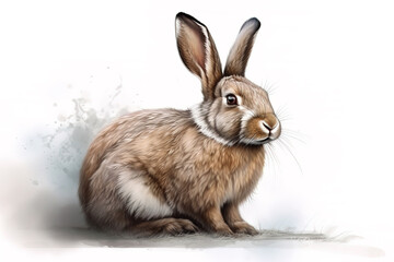 Fototapeta premium Image of a rabbit sitting on white background. Pet. Animals. Illustration, generative AI.