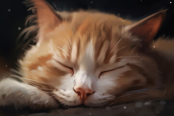 Image of cute brown tabby cat sleeping. Pet. illustration. Generative AI.