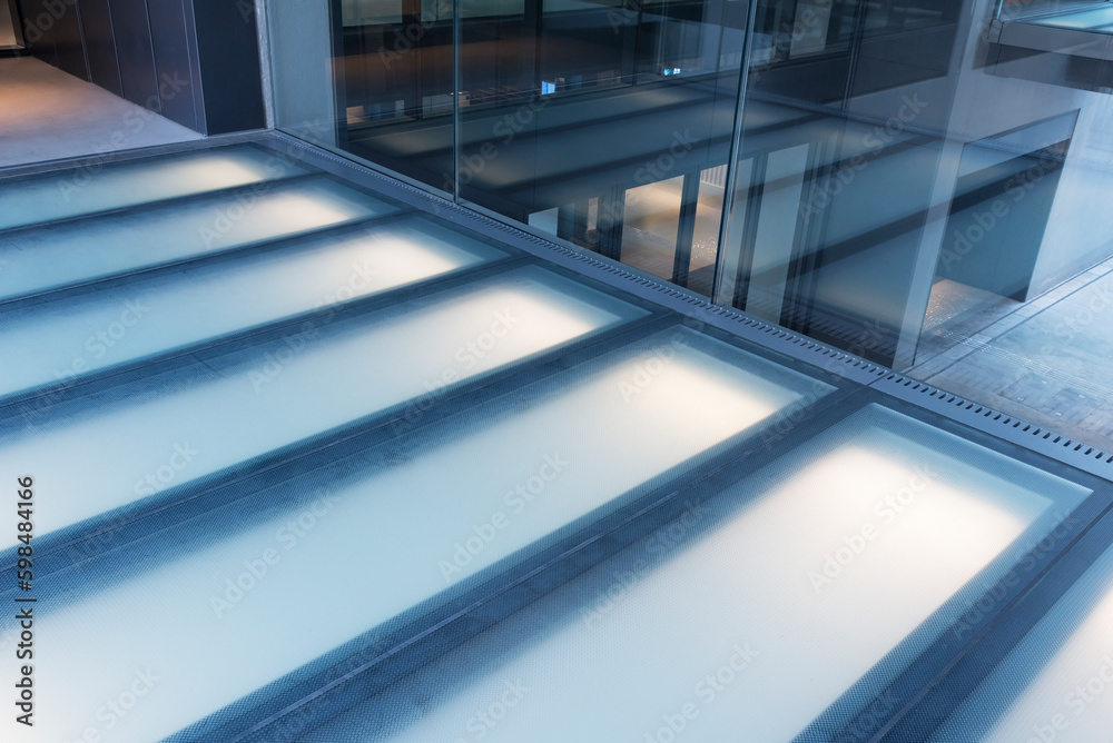 Poster interior view of modern pedestrian walkway. building abstract background