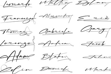 Set of autographs, signature doodle and name, Hand written signature. Different example signatures isolated in white background. Vector illustration set of hand drawn name imprint - obrazy, fototapety, plakaty