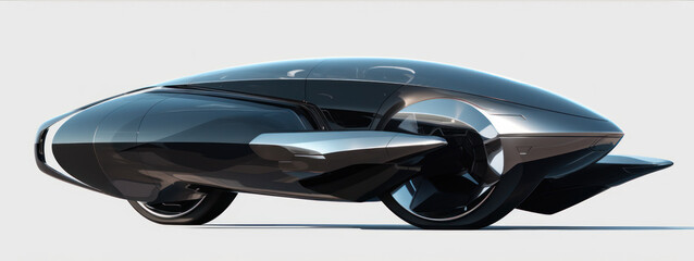 Incredible mirror gray-black electric car of the future. AI generation 