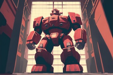 giant robot in decrepit factory in sci-fi setting. Fantasy concept , Illustration painting. Generative AI