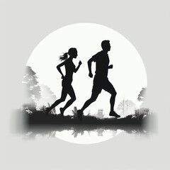 silhouette of running couple isolated vector illustration on white background for logo, graphic design, advertising, and marketing. generative ai