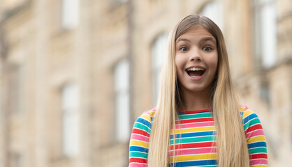 portrait of teenager girl with copy space. portrait of teenager girl outside.