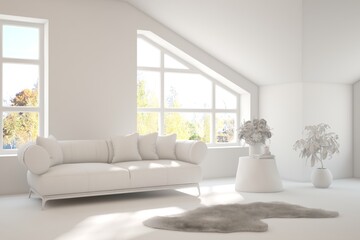 Grey interior desigh concept with furniture. 3D illustration