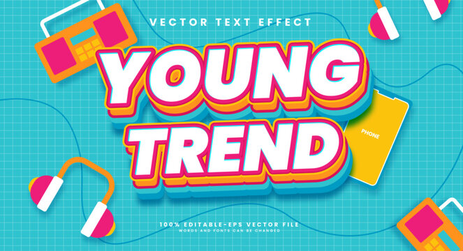 Young trend editable text style effect. Vector text effect.