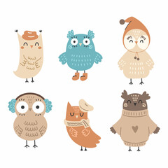 Cute owl. Set of vector characters for children.