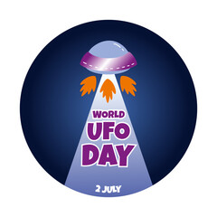 World Ufo Day is July 2. Banner with flying saucer. Illustration for holiday.