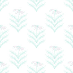 Fototapeta premium Pastel seamless pattern abstract floral with leaves on white background.
