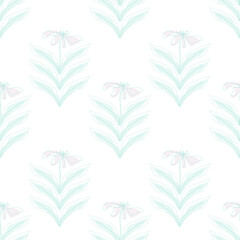 Pastel seamless pattern abstract floral with leaves on white background.