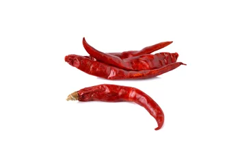 Papier Peint photo Piments forts dried red hot chili peppers with stem on white background