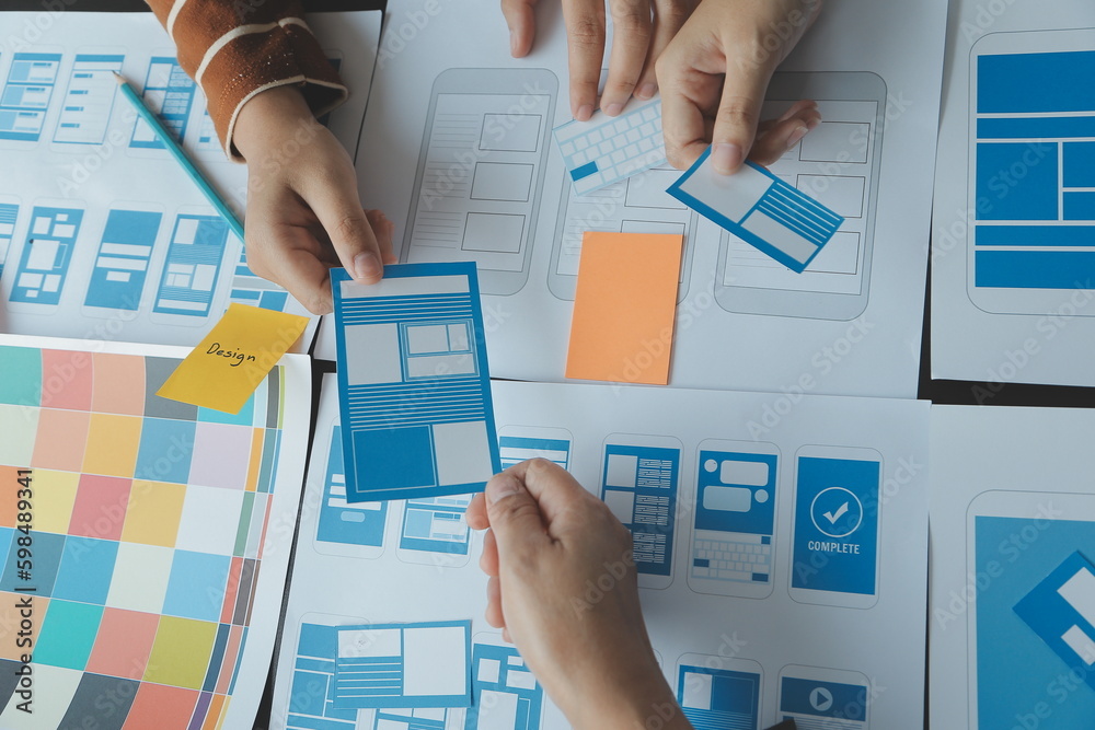 Wall mural ux graphic designer creative sketch planning application process development prototype wireframe for