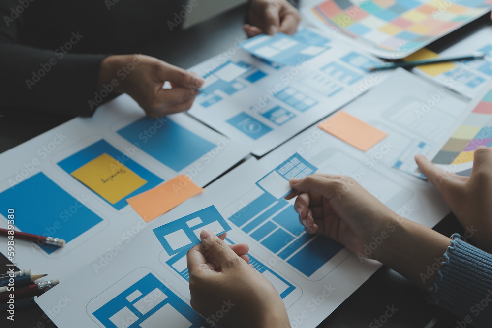 Wall mural ux graphic designer creative sketch planning application process development prototype wireframe for