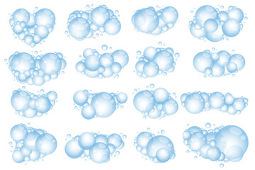 Soap foam bubbles. Cartoon bath suds of shampoo. Vector illustration isolated on white background