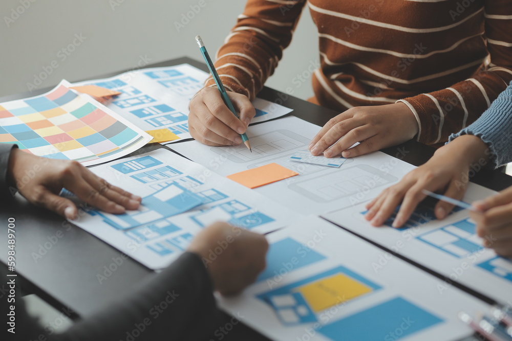 Wall mural ux graphic designer creative sketch planning application process development prototype wireframe for