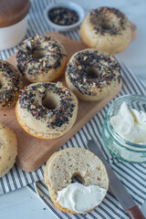 Fresh baked sourdough New York style bagels 