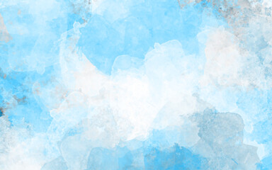 Light blue and white watercolor background.