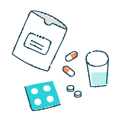 薬の手描きアイコンセット　カプセル　錠剤