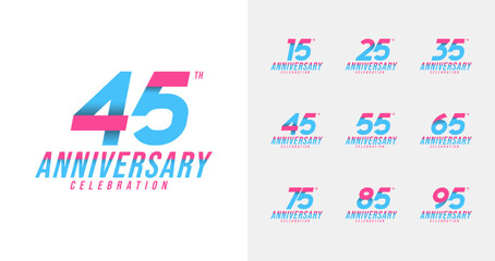Set of anniversary logo with pop color for happy moment. Sport and digital concept celebration year vector template