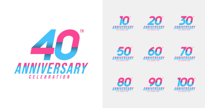 Set of anniversary logo with pop color for happy moment. Sport and digital concept celebration year vector template