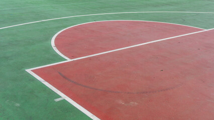 Basketball court line texture. Outdoor cement basketball hoop.