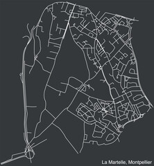 Detailed hand-drawn navigational urban street roads map of the LA MARTELLE NEIGHBOURHOOD of the French city of MONTPELLIER, France with vivid road lines and name tag on solid background