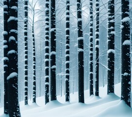 Snow-Covered Trees in Forest, Generative AI Illustration