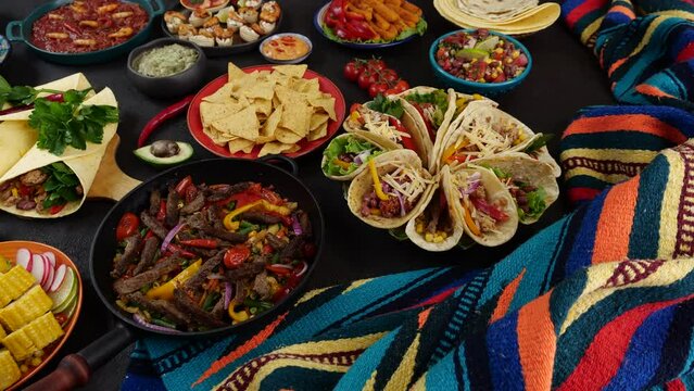 Mexican tex mex dinner food, holiday celebration.  Generative AI