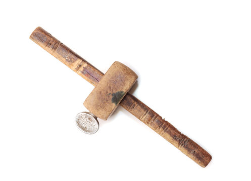 Vintage Wooden Marking Guage Isolated On White Background