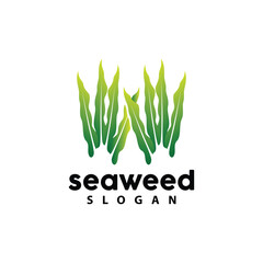 Seaweed Logo, Underwater Plant Vector, Simple Leaf Design, Illustration Template Symbol Icon