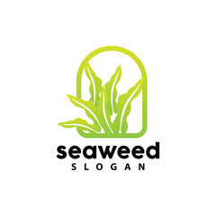 Seaweed Logo, Underwater Plant Vector, Simple Leaf Design, Illustration Template Symbol Icon