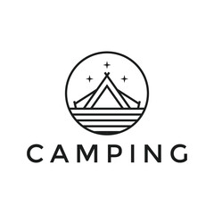 illustration vector graphic tent camping logo design minimalist with circle and star