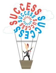 Success in business concept.
Businessman (mentor, coach) full of ideas flights up to success on air baloon. Concept
