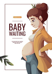 Flyer design with Pregnant woman. Motherhood, Parenthood, Pregnancy, baby shower concept. A4 Vector Illustration for banner, poster, advertising, flyer.