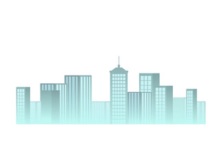Light blue cityscape with skyscrapers vector illustration isolated on white background
