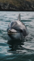 Dolphin in the water. Concept: swimming with a dolphin face to face. Generative AI