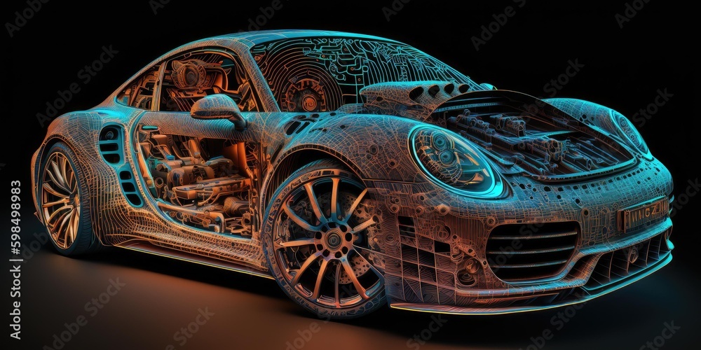 Poster structure design hologram of a sports car. superlative generative ai image. generative ai