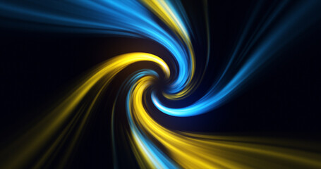 Abstract yellow blue swirl twisted abstract tunnel from lines background