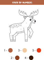 Color cartoon moose by numbers. Worksheet for kids.