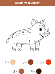 Color cartoon boar by numbers. Worksheet for kids.