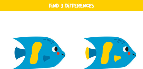 Find 3 differences between two cute angel fish.