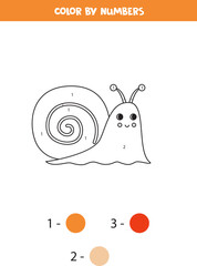 Color cartoon snail by numbers. Worksheet for kids.