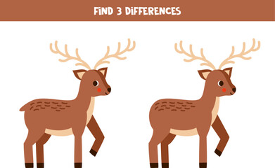 Find 3 differences between two cute cartoon deer.