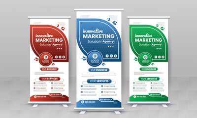 Marketing agency business roll up banner design retractable corporate x standee singage pull up banner vector template or modern business rack card and di flyer template